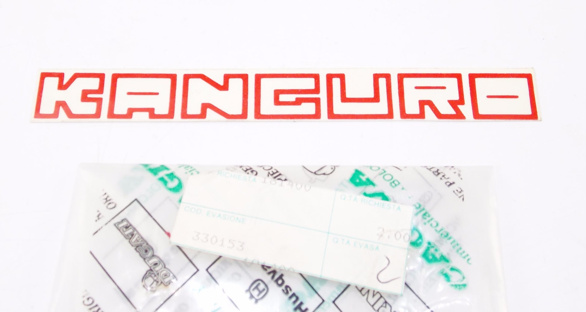 NOS OEM CAGIVA MORINI 1987 350 KANGURO STICKER RED "KANGURO" 330153 - MotoRaider