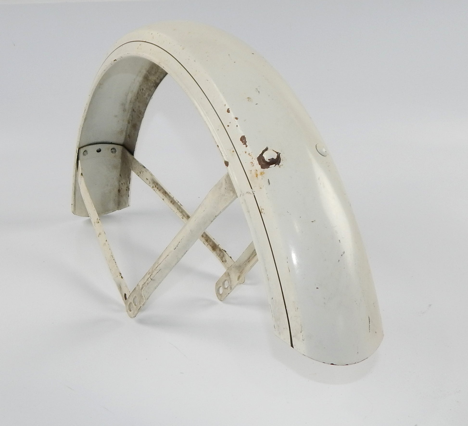 VINTAGE MOTORCYCLE MOPED WHITE MUDGUARD FRONT FENDER L=30" W=4" CIMATTI ITALY - MotoRaider