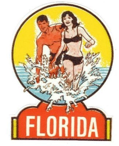 50's FLORIDA TRAVEL STICKER Porsche Mercedes MG Jaguar - MotoRaider