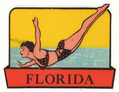 1950's FLORIDA TRAVEL STICKER Porsche Jaguar Volkswagen Mercedes Alfa Fiat Decal - MotoRaider