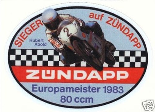 Vintage ZUNDAPP STICKER "1983 European Champion 80cc" Decal Mark Zuendapp Abold - MotoRaider