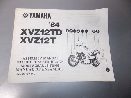 NEW YAMAHA 1984 XVZ12TD XVZ12T ASSEMBLY MANUAL SET UP BOOK  47G-28107-W0 - MotoRaider