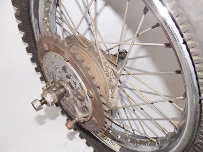 1973 HUSQVARNA RT WR 250 360 REAR WHEEL 18" SPROCKET CARRIER BRAKE PLATE AXLE - MotoRaider