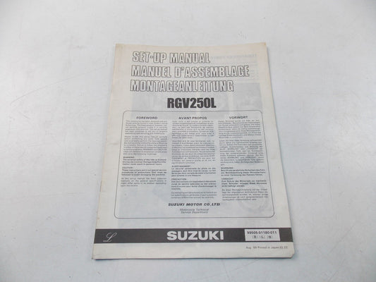 NEW SUZUKI 1989 SETUP MANUAL RGV250L ENGLISH FRENCH GERMAN  99505-01180-011 - MotoRaider