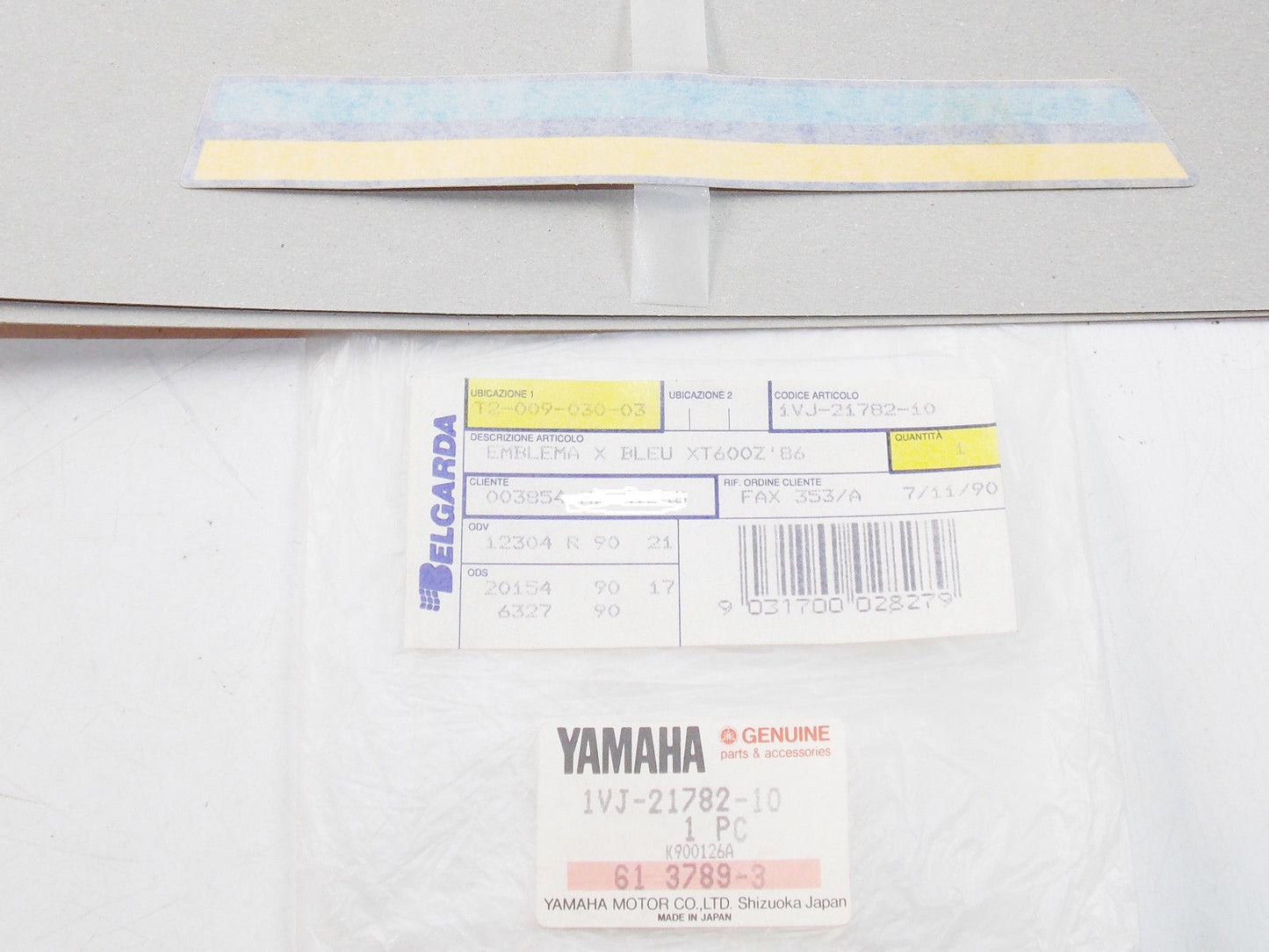 NOS OEM YAMAHA 1986 1987 1988 XT600 XT500 BLUE STICKER DECAL MARK 1VJ-21782-10 - MotoRaider