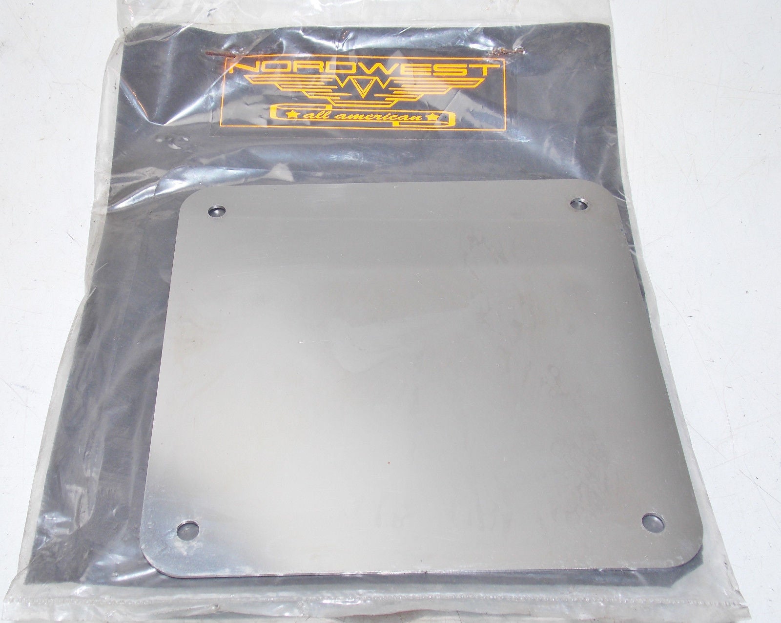 NOS STAINLESS STEEL PLATE 6"3/4 x 6"7/8 LICENSE HARLEY SUZUKI HONDA CAFE CUSTOM - MotoRaider