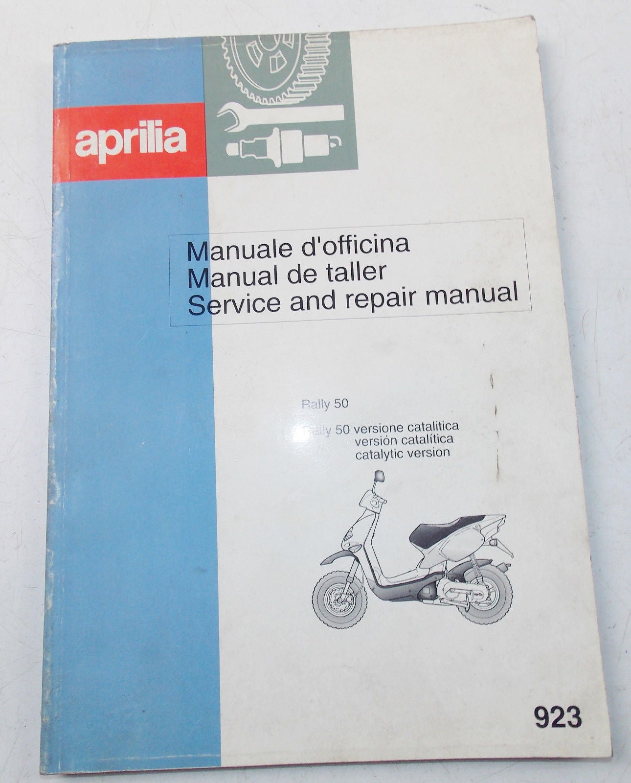 1990'S APRILIA RALLY 50 SERVICE REPAIR MANUAL BOOK 923 ENGLISH ITALIAN SPANISH - MotoRaider