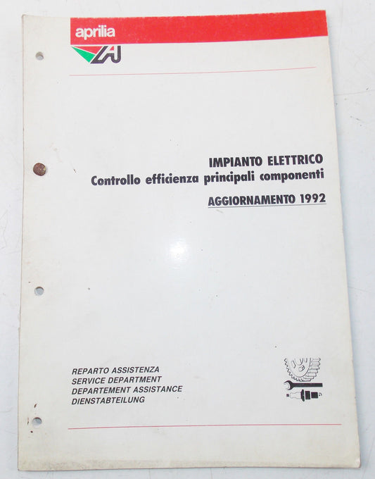 1992 UPDATE APRILIA ELECTRICAL SYSTEM COMPONENTS EFFICIENCY CONTROL MANUAL BOOK - MotoRaider