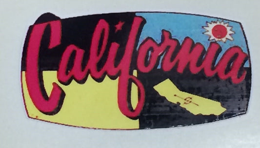 1950's CALIFORNIA TRAVEL STICKER Porsche JEEP CADILLAC Chevrolet MERCEDES Decal - MotoRaider