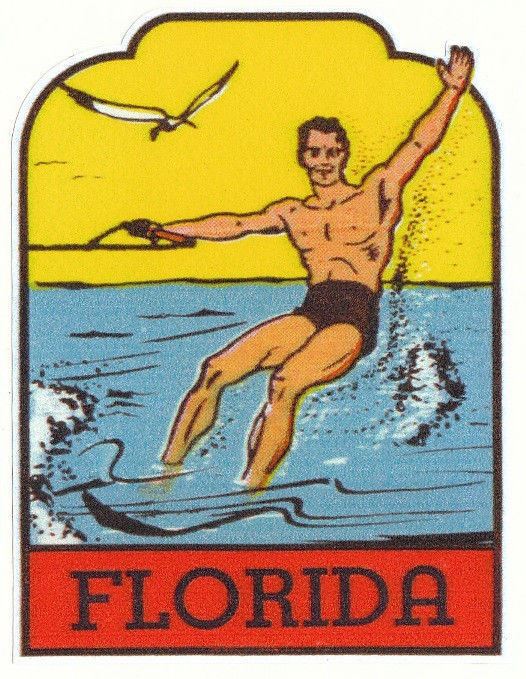 1950's FLORIDA TRAVEL STICKER Porsche Jaguar Chevrolet Mercedes Maserati Decal - MotoRaider