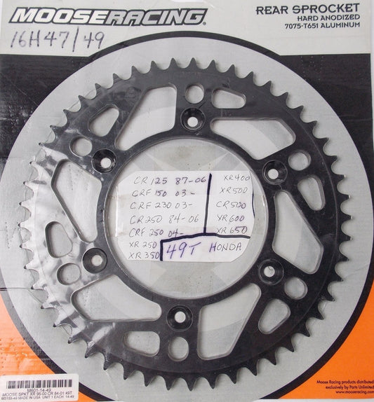 MOOSE RACING ALUMINUM REAR SPROCKET 16H47/49 HONDA 84-06 XR125 CRF125 M601-14-49 - MotoRaider