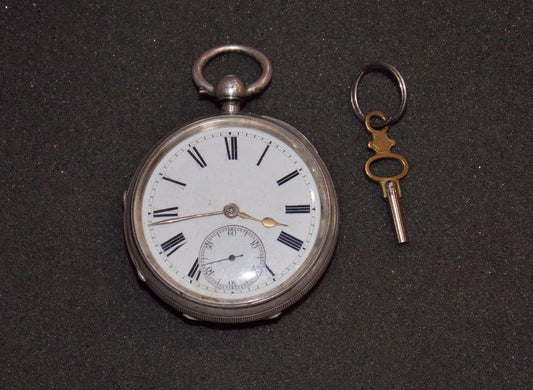 1891-91 LONDON SILVER CASED BRITISH GENTS POCKET WATCH WITH KEY 50mm JW - MotoRaider