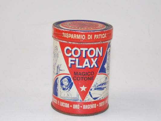 1960's COTON FLAX MAGIC COTTON METAL POLISH CAN TIN ITALIAN - MotoRaider