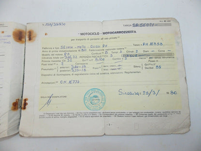 1980 MOTO GUZZI 350 ITALIAN OWNER CERTIFICATE CARTA CIRCOLAZIONE MOTORCYCLE - MotoRaider