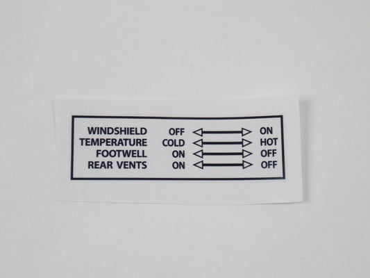 TEMPERATURE CONTROL LABEL STICKER CLEAR BLACK 103X23mm VW BUS TRANSPORTER GOLF - MotoRaider