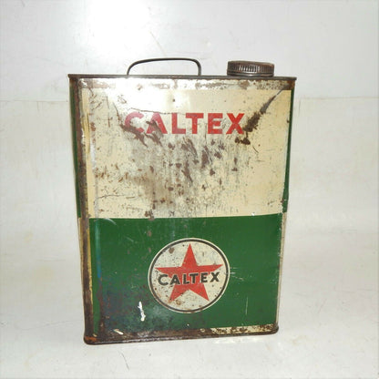 1960's CALTEX MOTOR OIL CAN CONTAINER 1 GAL TIN 11.5x9x3.5" ITALIAN FERRARI FIAT - MotoRaider