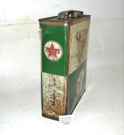 1960's CALTEX MOTOR OIL CAN CONTAINER 1 GAL TIN 11.5x9x3.5" ITALIAN FERRARI FIAT - MotoRaider