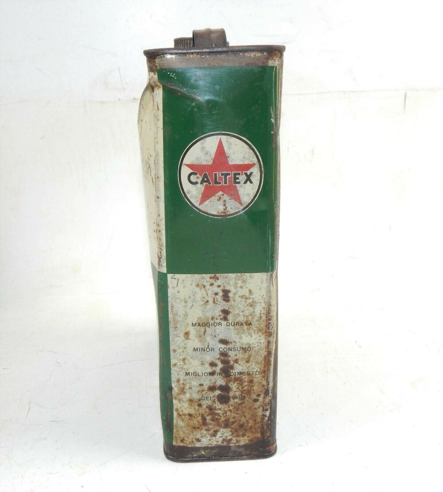 1960's CALTEX MOTOR OIL CAN CONTAINER 1 GAL TIN 11.5x9x3.5" ITALIAN FERRARI FIAT - MotoRaider