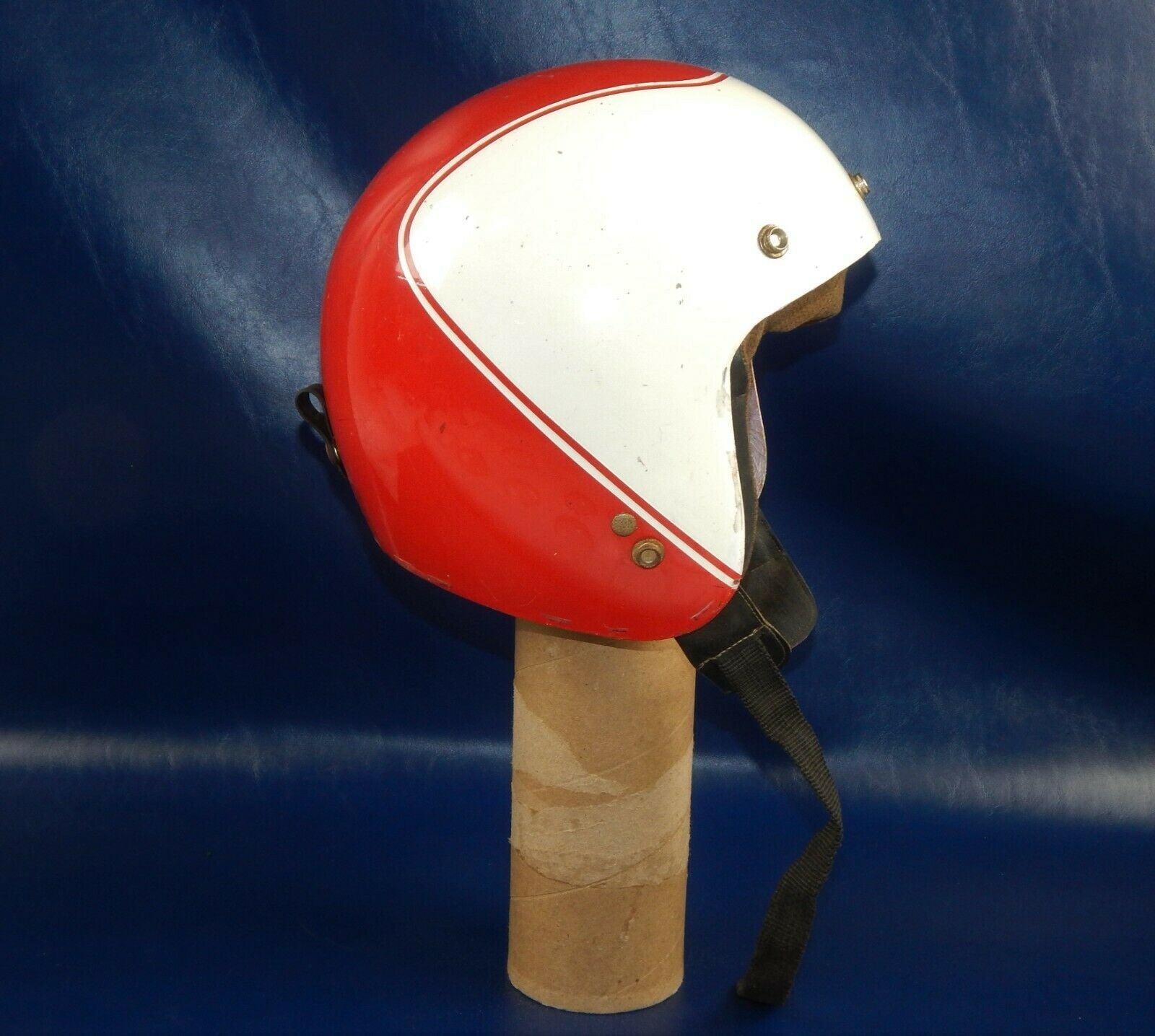 1970's BOERI VINTAGE MOTORCYCLE HELMET FIBERGLASS 10x7" OPEN RED WHITE ITALY - MotoRaider