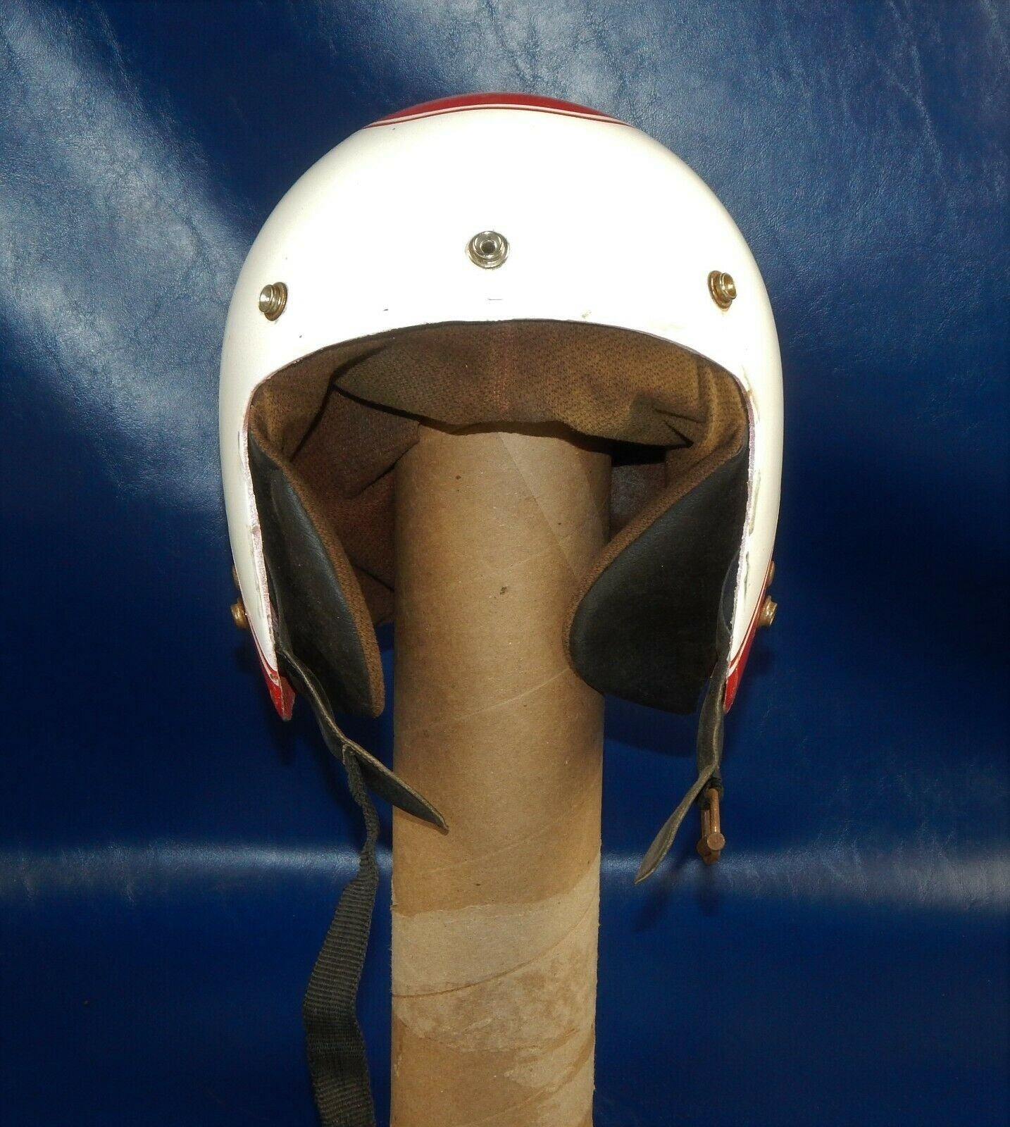 1970's BOERI VINTAGE MOTORCYCLE HELMET FIBERGLASS 10x7" OPEN RED WHITE ITALY - MotoRaider