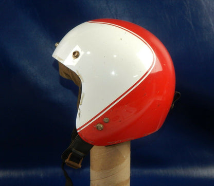 1970's BOERI VINTAGE MOTORCYCLE HELMET FIBERGLASS 10x7" OPEN RED WHITE ITALY - MotoRaider