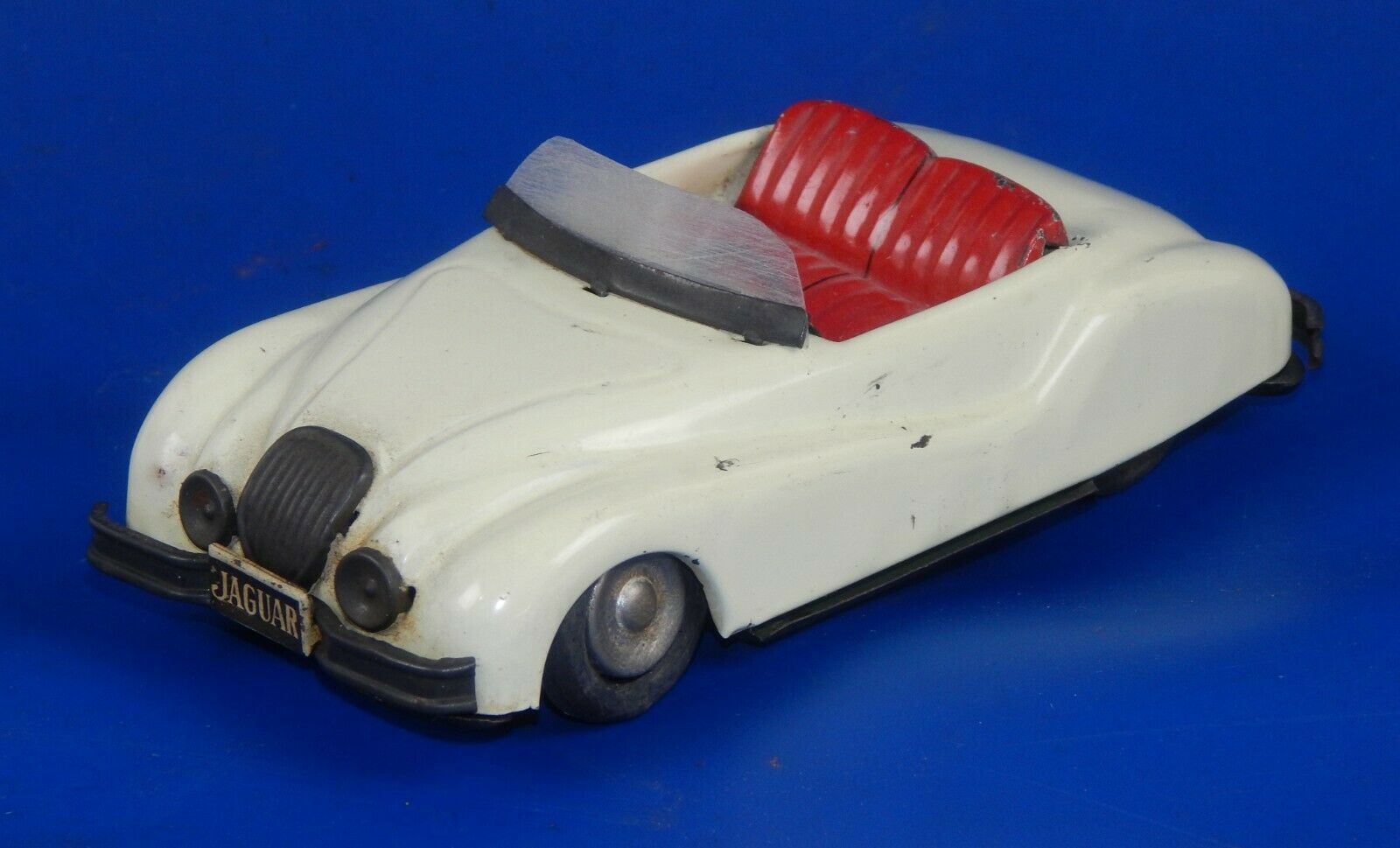 1955 JAGUAR XK 120 140 FRICTION CAR CB & MARK JAPAN WHITE TIN TOY L=6" VINTAGE - MotoRaider