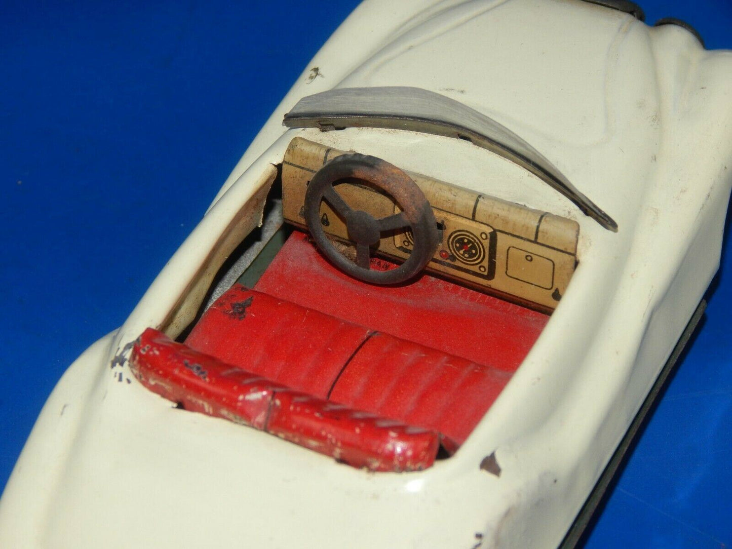 1955 JAGUAR XK 120 140 FRICTION CAR CB & MARK JAPAN WHITE TIN TOY L=6" VINTAGE - MotoRaider