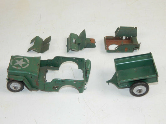 VINTAGE 1960's TIN TOY JRD FRANCE MILTARY WILLIS+CARGO TRAILER FOR PARTS JEEP - MotoRaider