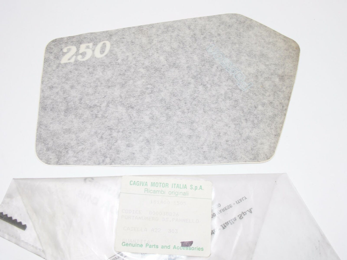 NOS OEM CAGIVA ALA BLU 250 RH PLATE COVER NUMBER PLACE STICKER "250" 800038826 - MotoRaider