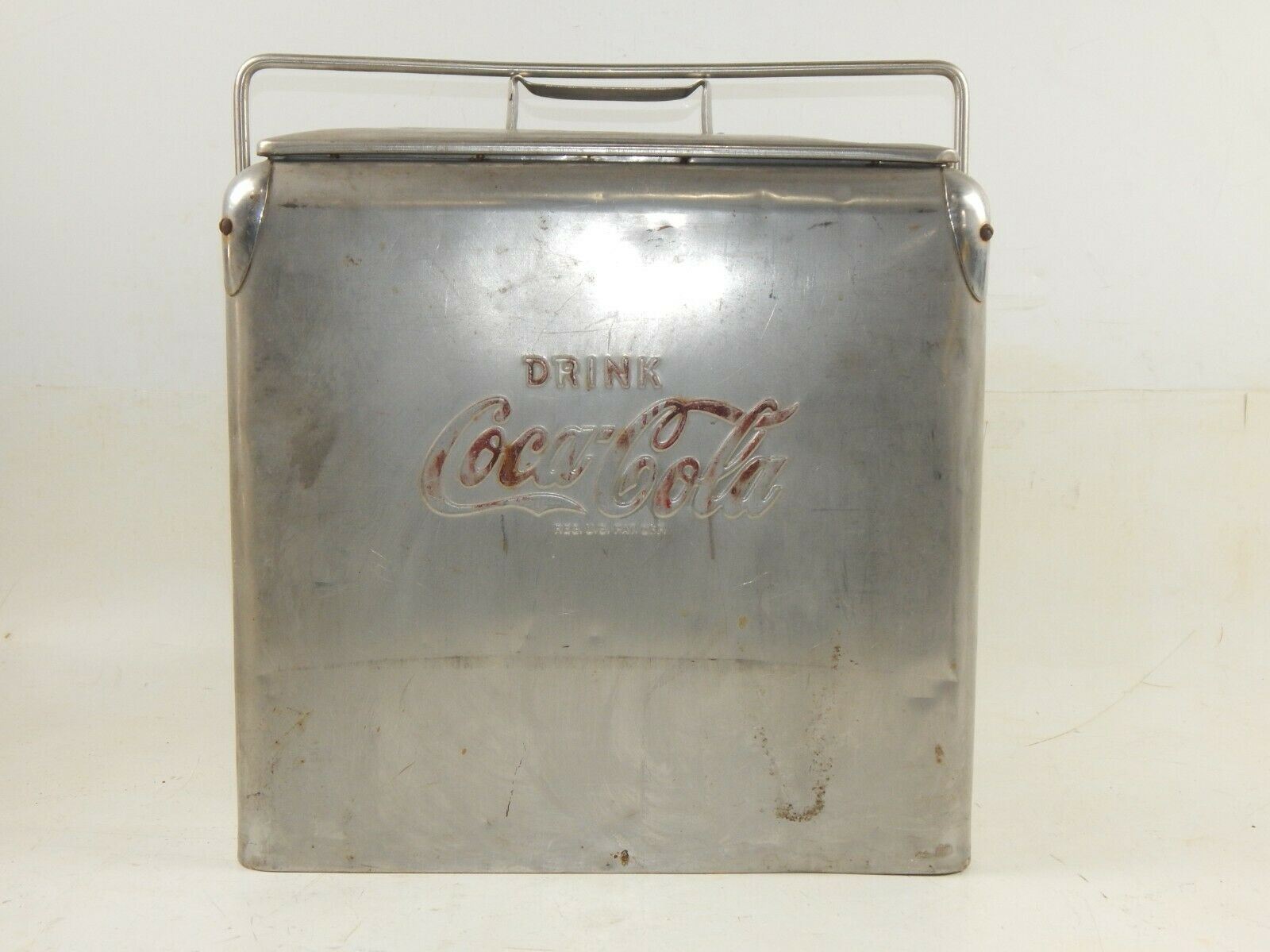 1950's STAINLESS COCA COLA PORTABLE COOLER+TRAY+LID VINTAGE CHEST SODA - MotoRaider