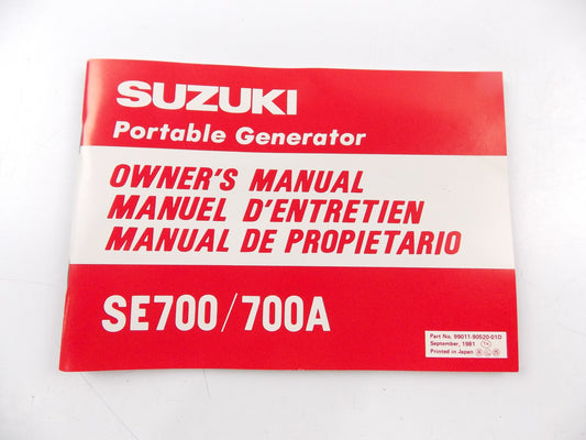 NOS OEM SUZUKI PORTABLE GENERATOR MANUAL SE700/700A 99011-90520-01D - MotoRaider