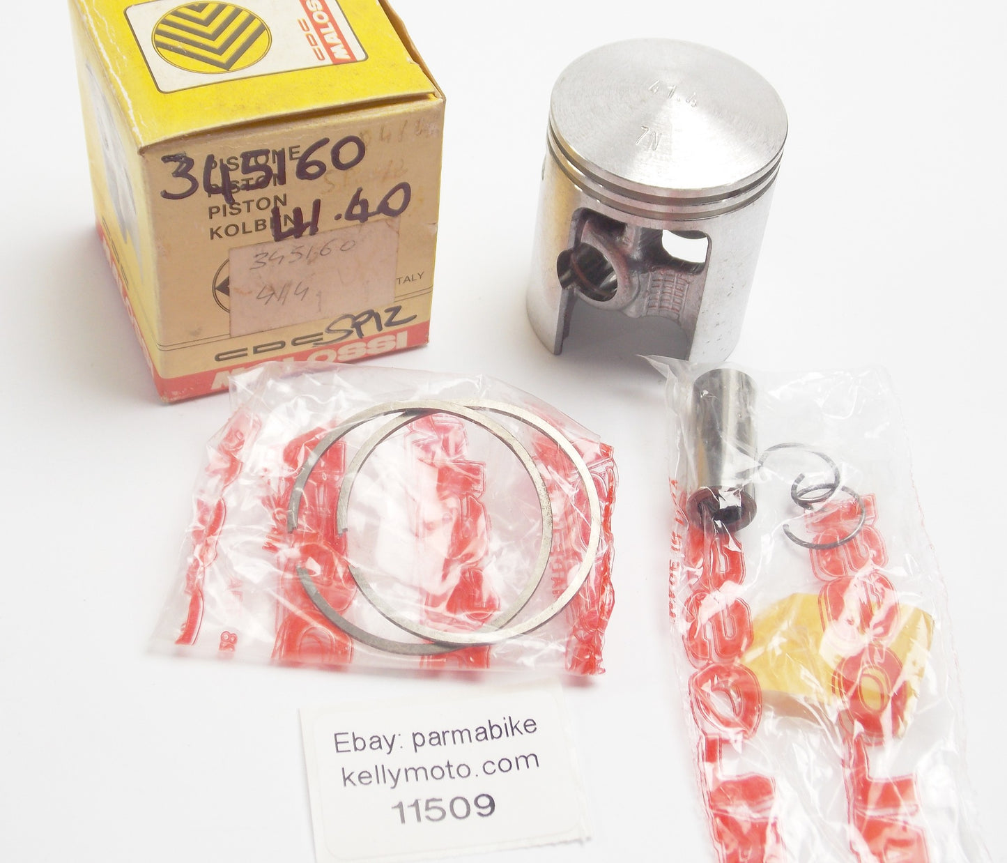 NOS MALOSSI 345160 PISTON+RINGS+PIN+CLIPS SET CPL D 41.4mm PIAGGIO CIAO/SI/BOXER - MotoRaider