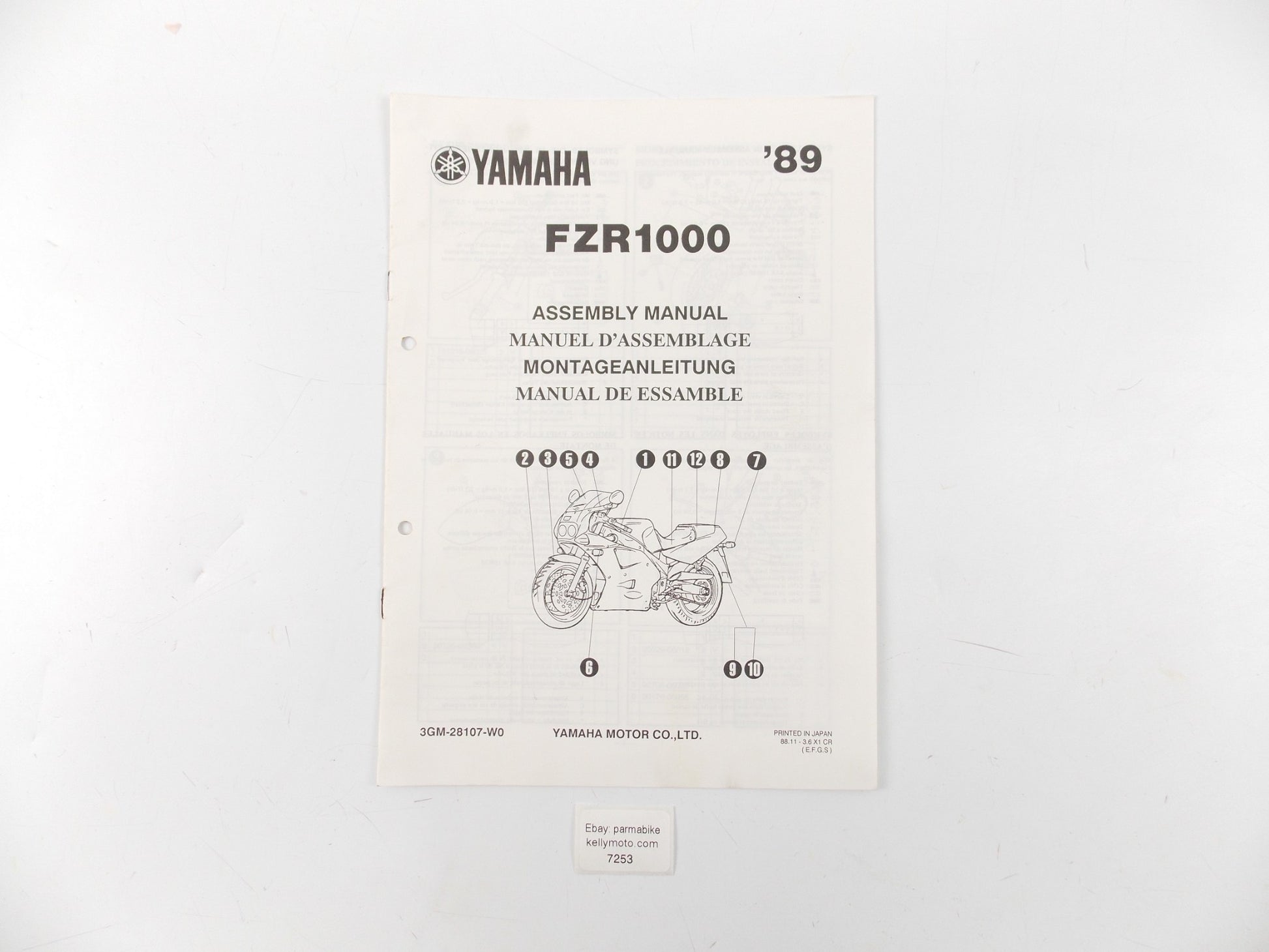 1989 YAMAHA FZR1000 3GM-28107-W0 DEALER ASSEMBLY MANUAL BOOKLET - MotoRaider