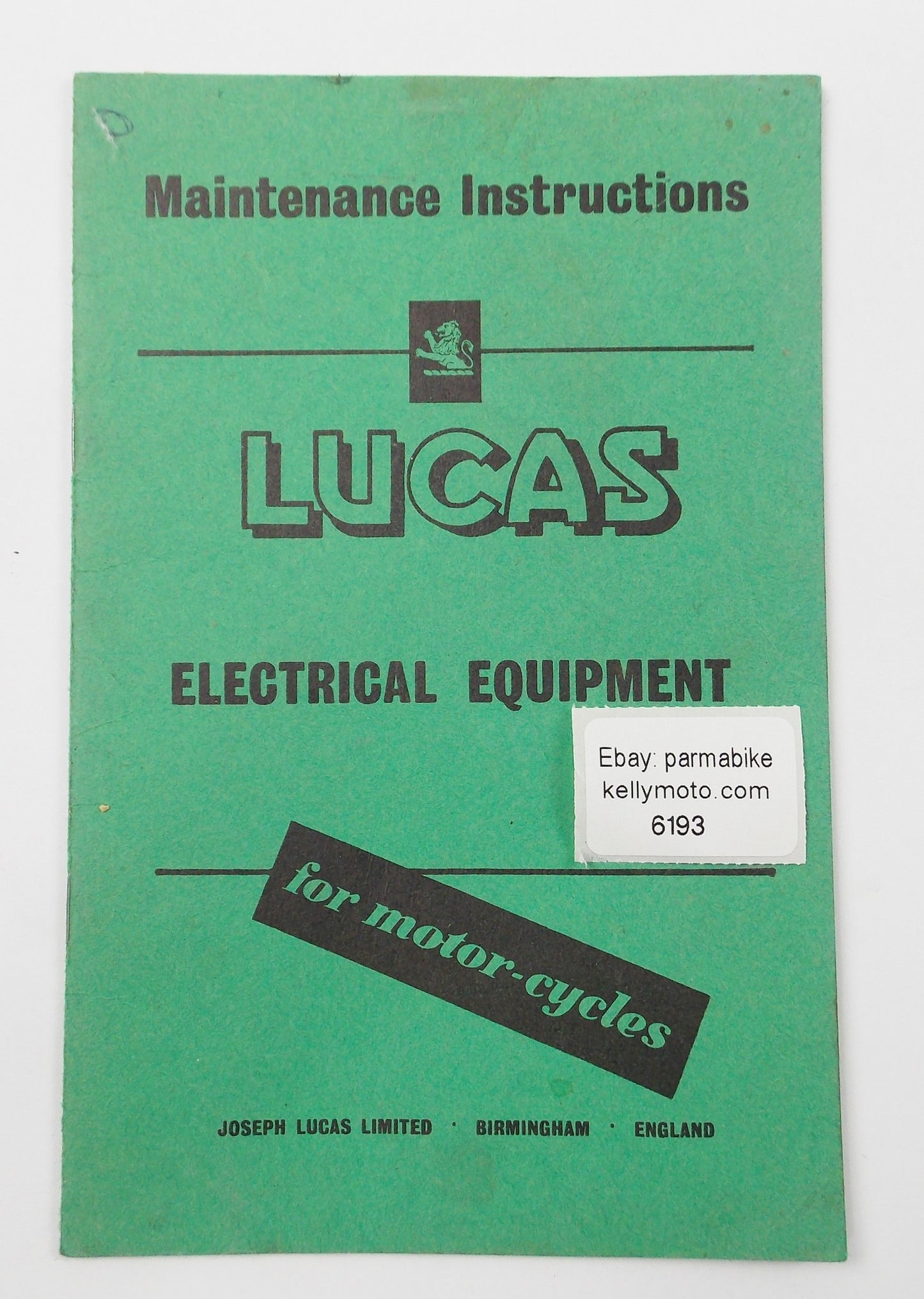 1960's LUCAS MOTORCYCLE ELECTRICAL EQUIPMENT MAINTENANCE INSTRUCTION MANUAL - MotoRaider