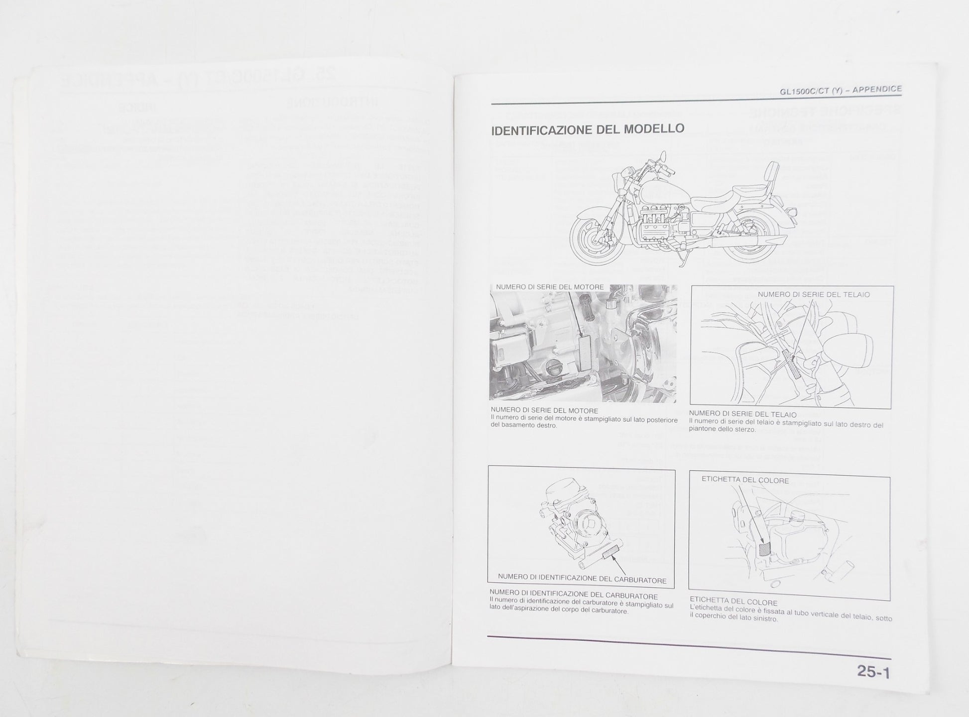 HONDA 1999 GL1500C/CTG WORKSHOP MANUAL REPAIR BOOK ITALIAN - MotoRaider