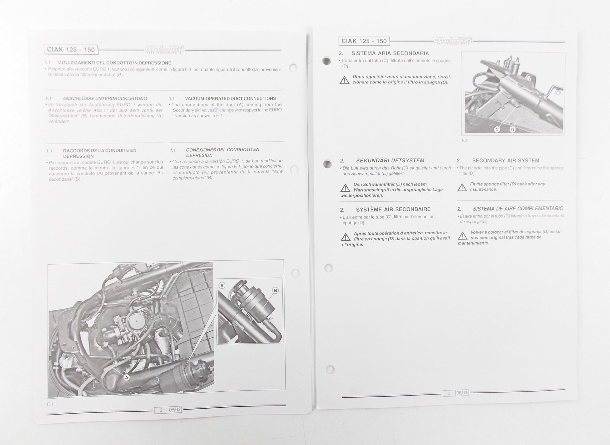 2003 MALAGUTI CIAK 125-150 EURO 2 MANUAL WORKSHOP REPAIR BOOK APPENDIX - MotoRaider