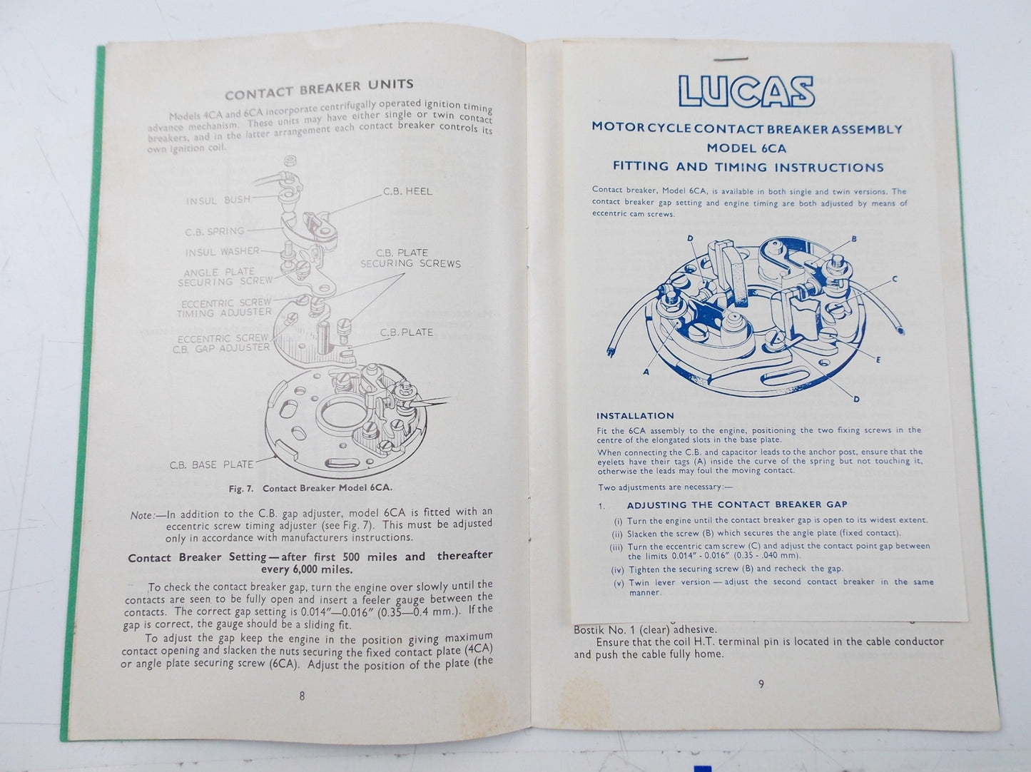 1960's LUCAS MOTORCYCLE ELECTRICAL EQUIPMENT MAINTENANCE INSTRUCTION MANUAL - MotoRaider