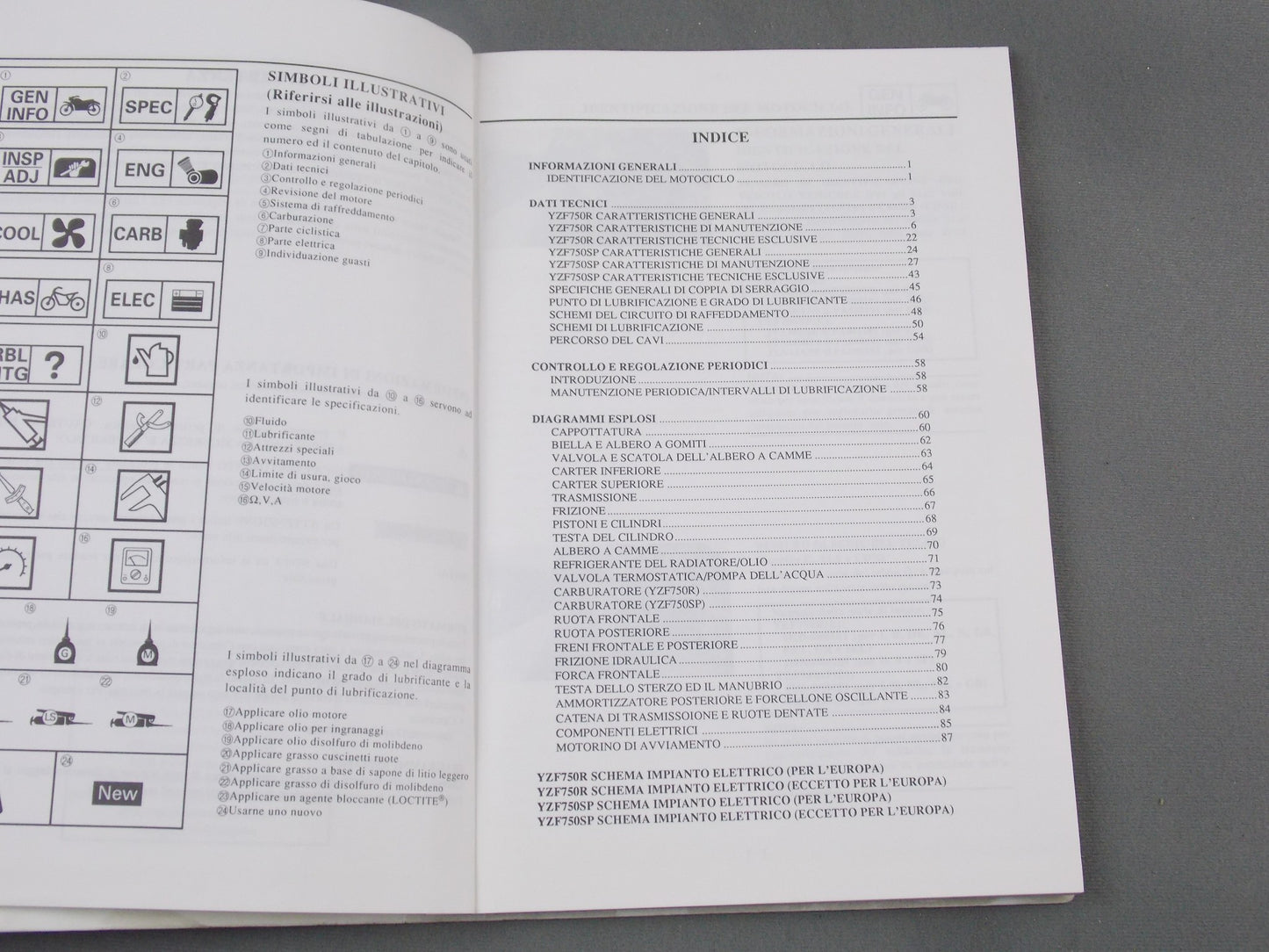 YAMAHA 1993 YZF750R(E) YZF750SP(E) SERVICE INFORMATION MANUAL ITALIAN # 4HD-SI1 - MotoRaider