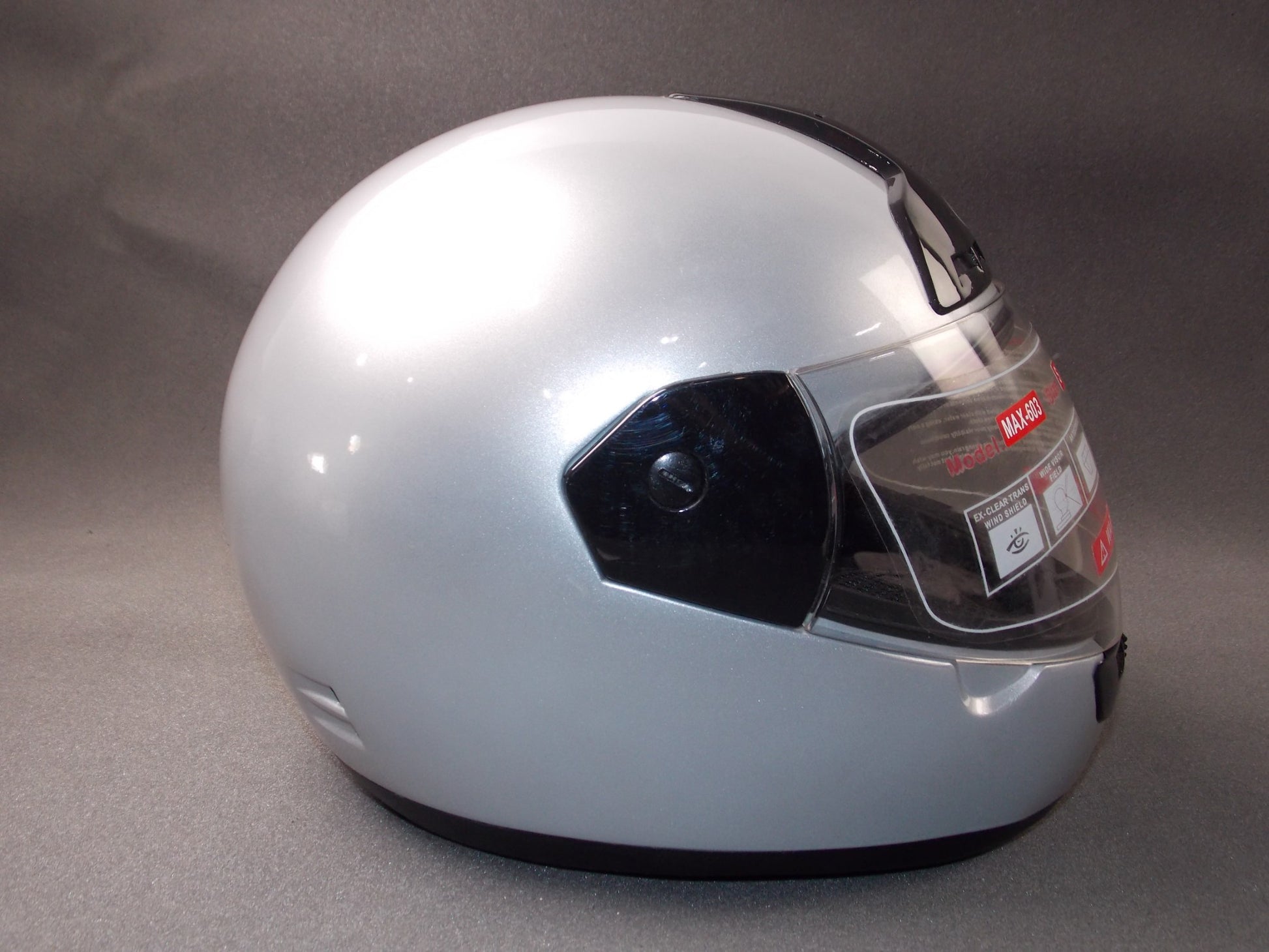 MAX CLEAR SHIELD VISOR SILVER MOTORCYCLE HELMET MODEL MAX-603 SIZE S 55-56 - MotoRaider