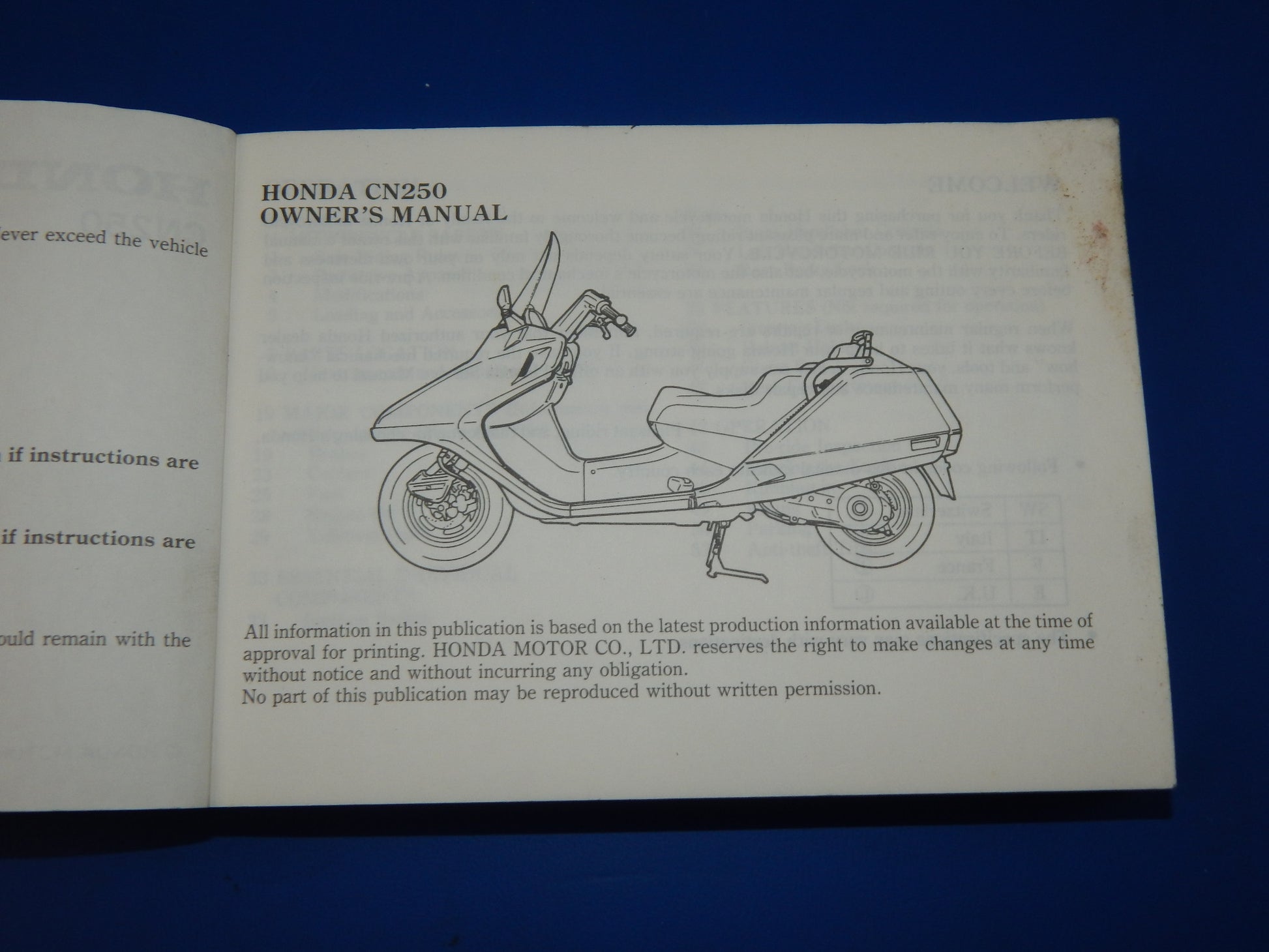 1989 HONDA CN250 USER OWNER MANUAL BOOK 00X36-KS4-6300 36KS4630 MULTI LANGUAGE - MotoRaider