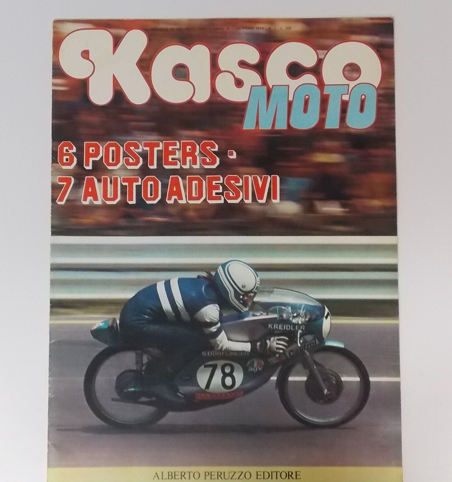 1974 KASCO ITALIAN MAGAZINE WITH POSTER STICKERS DAYTONA KAWASAKI HARLEY NEGRINI - MotoRaider