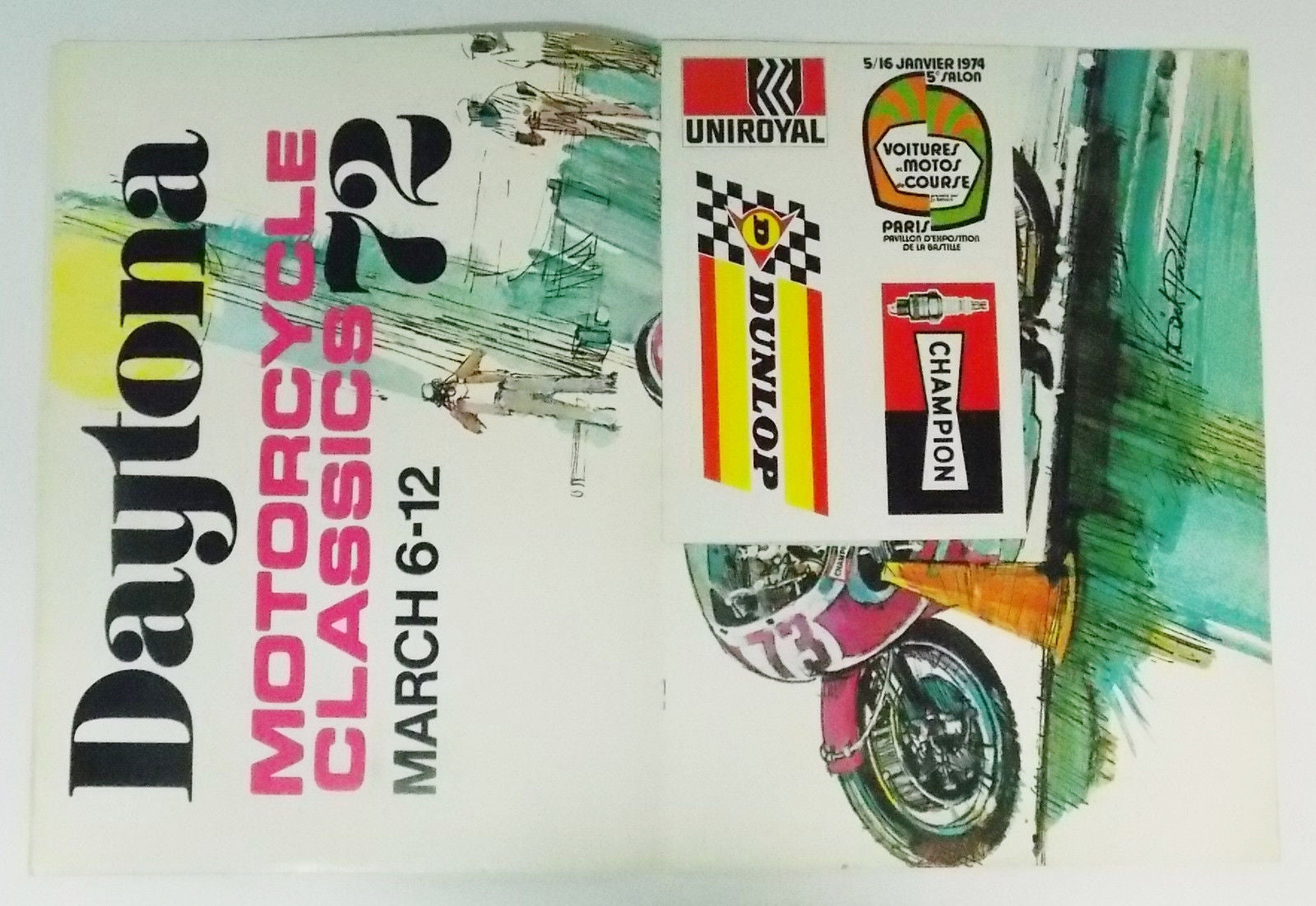 1974 KASCO ITALIAN MAGAZINE WITH POSTER STICKERS DAYTONA KAWASAKI HARLEY NEGRINI - MotoRaider