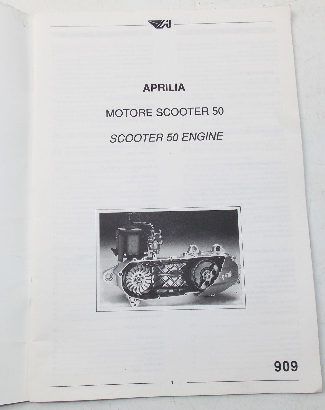 APRILIA MOTOR ENGINE SCOOTER 50 WORKSHOP MANUAL BOOK 909 - MotoRaider