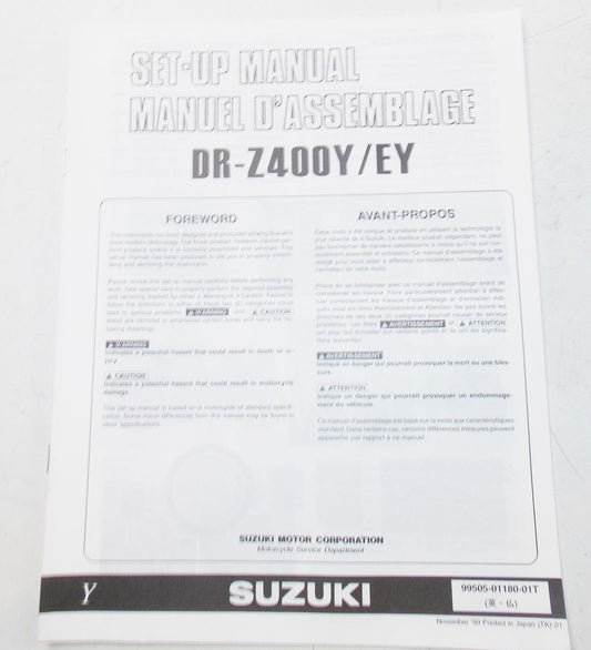 USED SUZUKI 1999  SET-UP MANUAL DR-Z400Y/EY   99505-01180-01T - MotoRaider