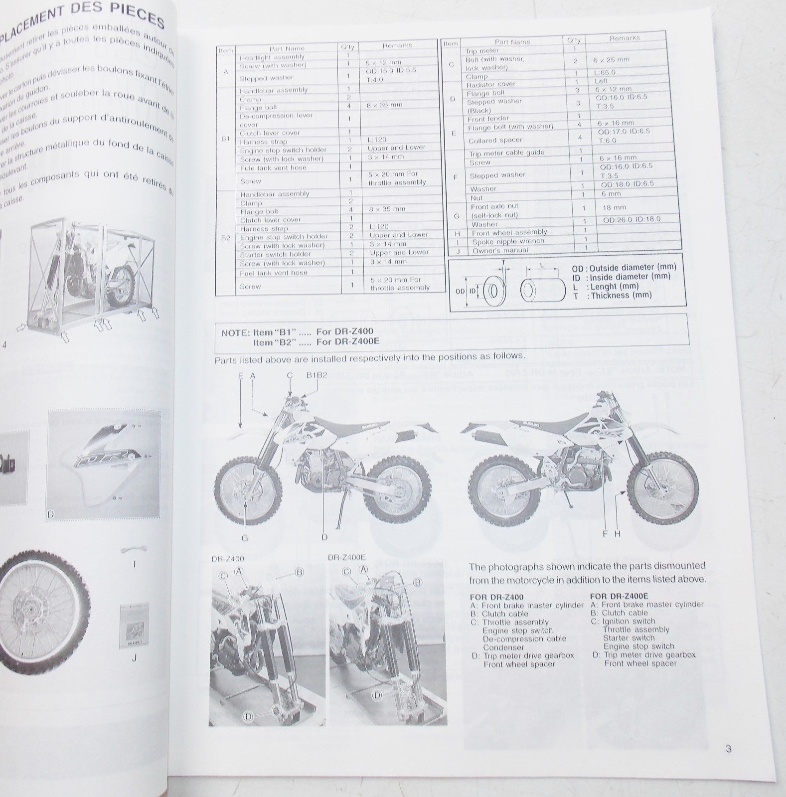 USED SUZUKI 1999  SET-UP MANUAL DR-Z400Y/EY   99505-01180-01T - MotoRaider