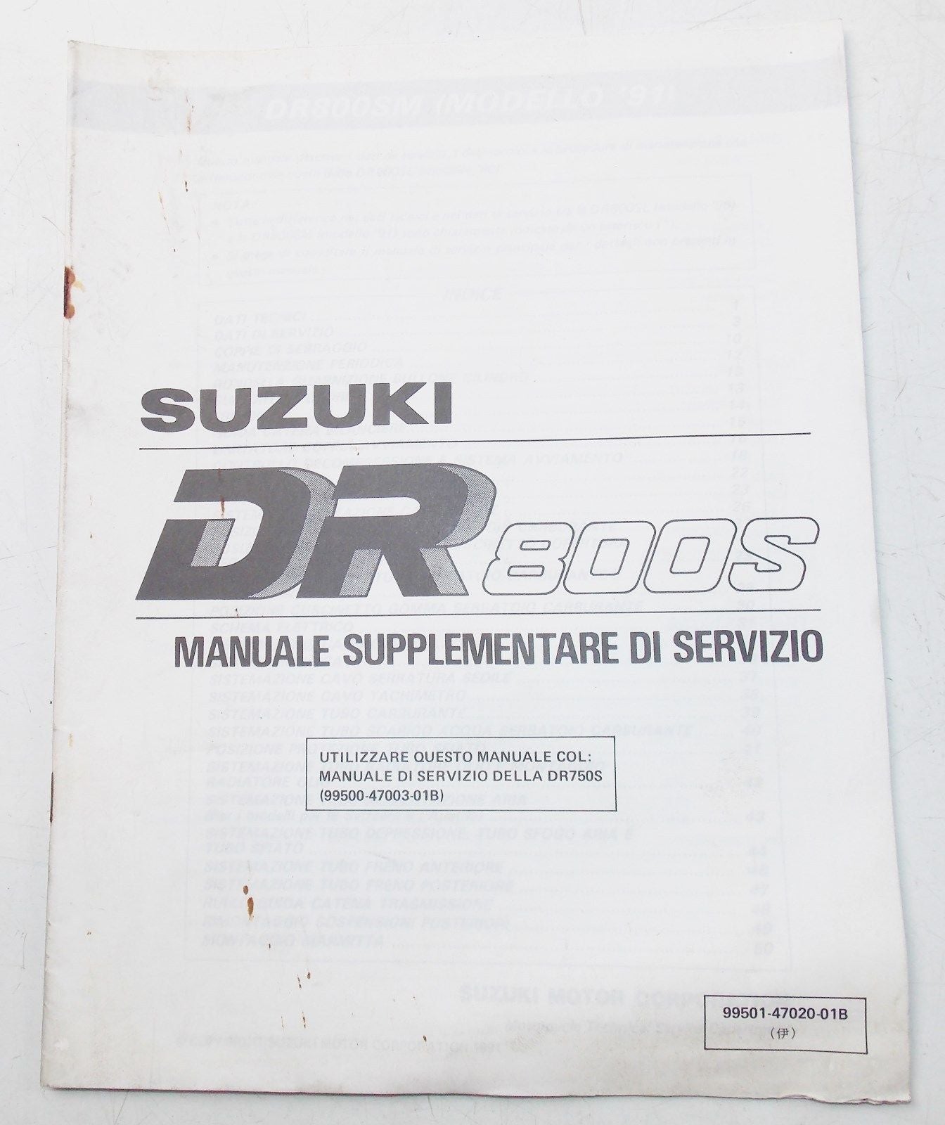 USED SUZUKI 1991  SUPPLEMENTARY SERVICE MANUAL DR800S   99501-47020-01B - MotoRaider