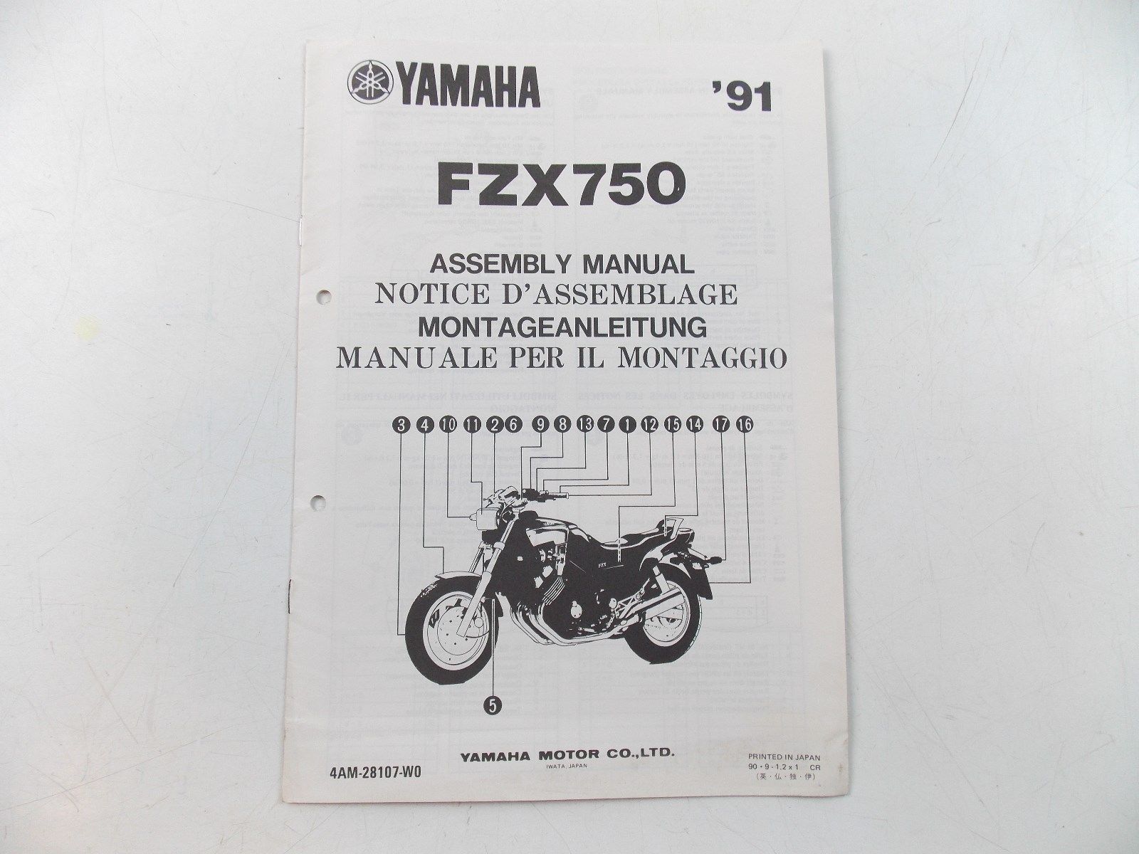 NOS YAMAHA 1991   ASSEMBLY MANUAL BOOK FZX750 4AM-28107-W0 - MotoRaider