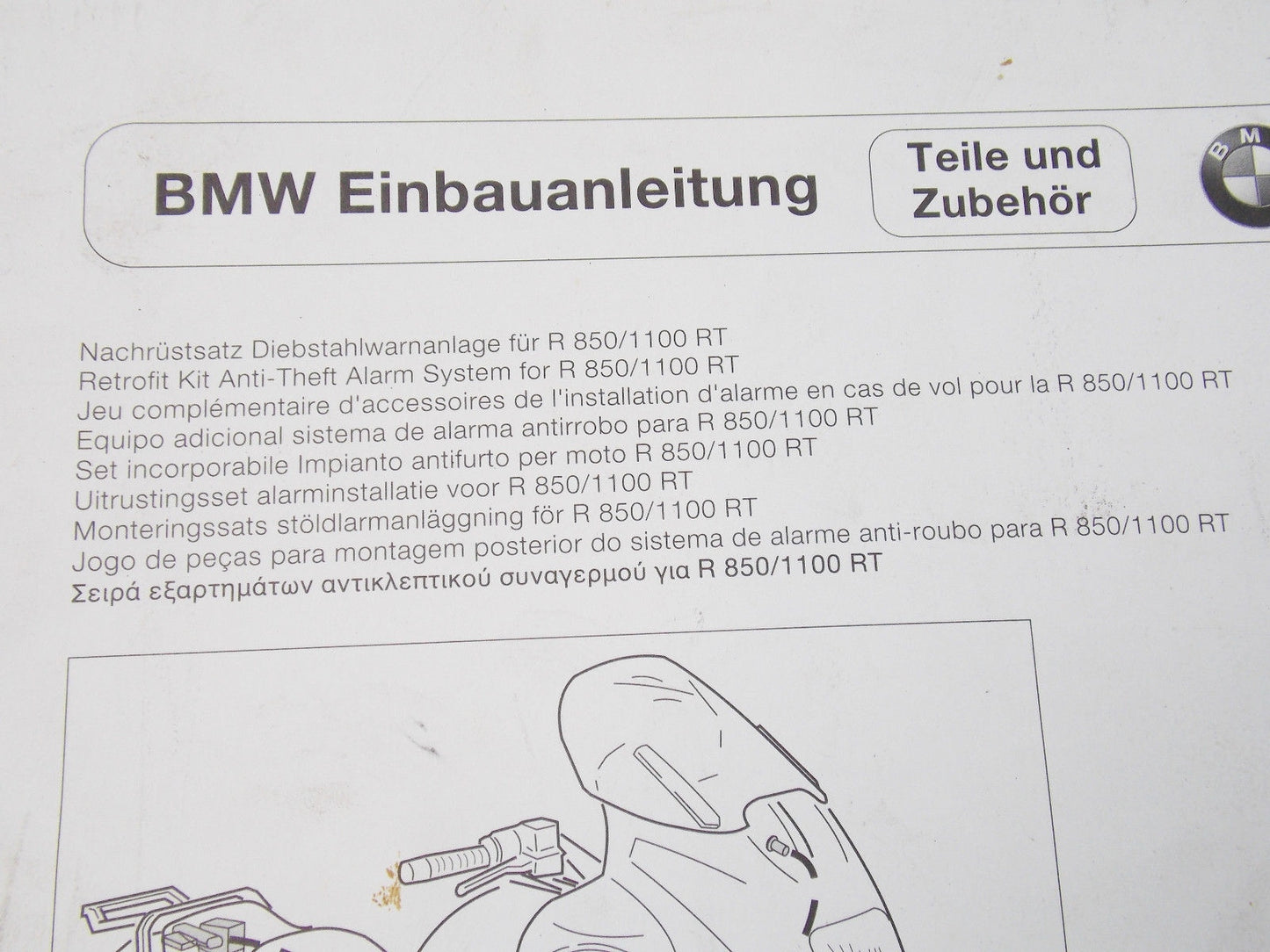 1999 BMW R850 R1100 RT ANTI-THEFT ALARM SYSTEM RETRO FIT INSTRUCTION MANUAL BOOK - MotoRaider