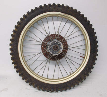 1980's HUSQVARNA 21" FRONT WHEEL GOLD RIM SPOKE HUB DISC BRAKE CR WR 125 250 430 - MotoRaider