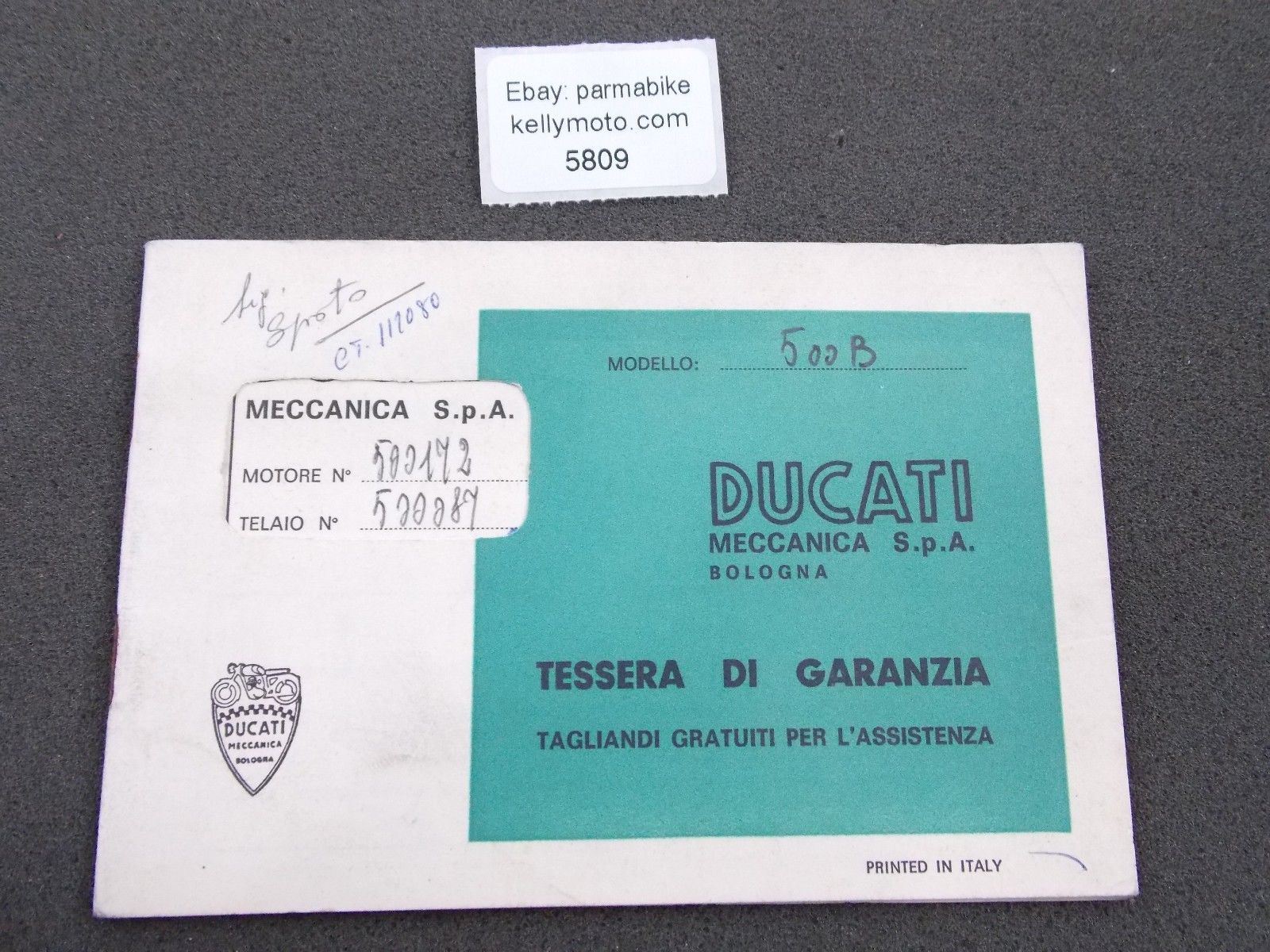 1976 DUCATI 500-B MAINTENANCE RECORD BOOKLET ITALIAN - MotoRaider